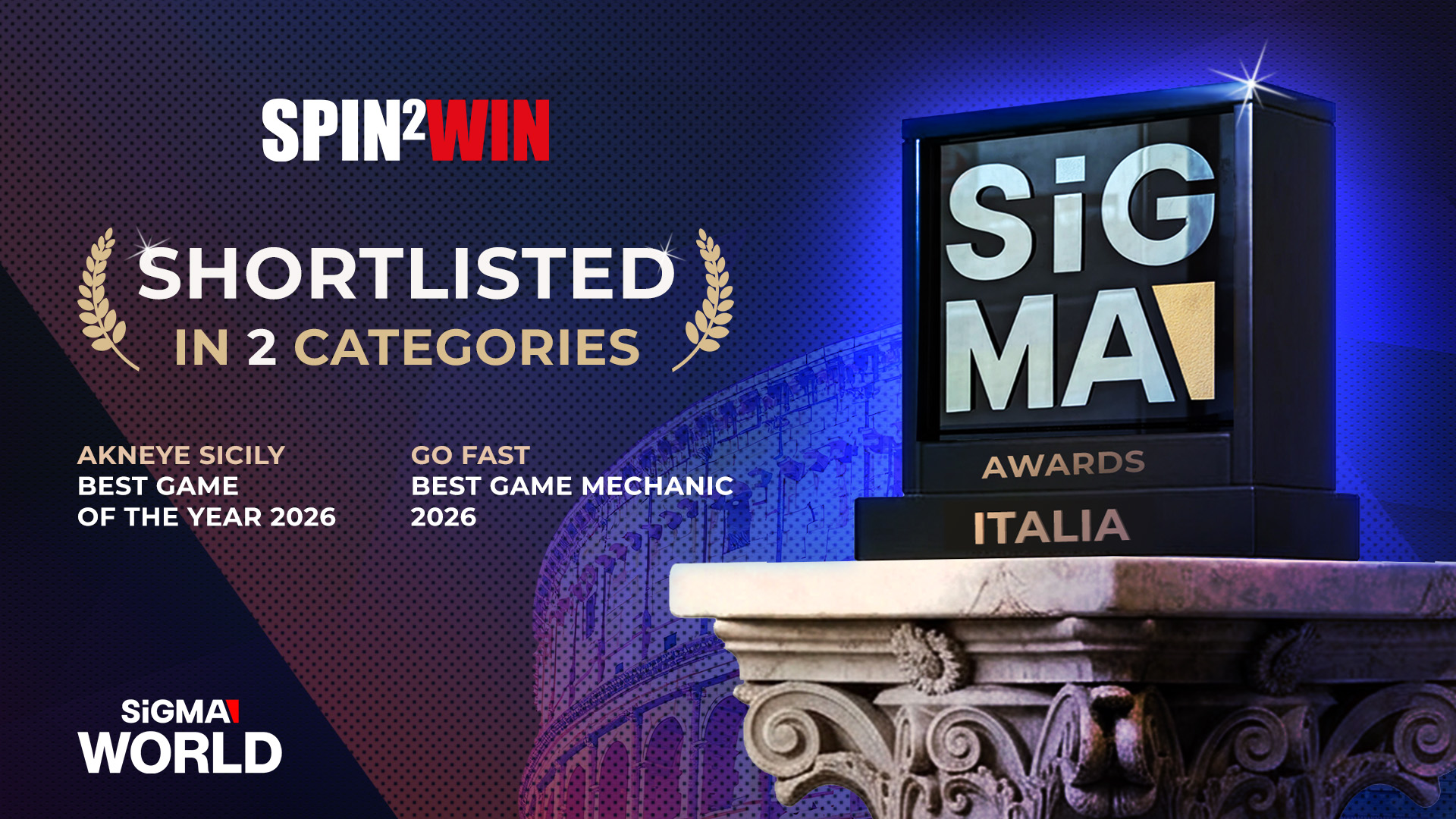 Spin2Win shortlisted in two categories at the SiGMA Italia Awards 2026